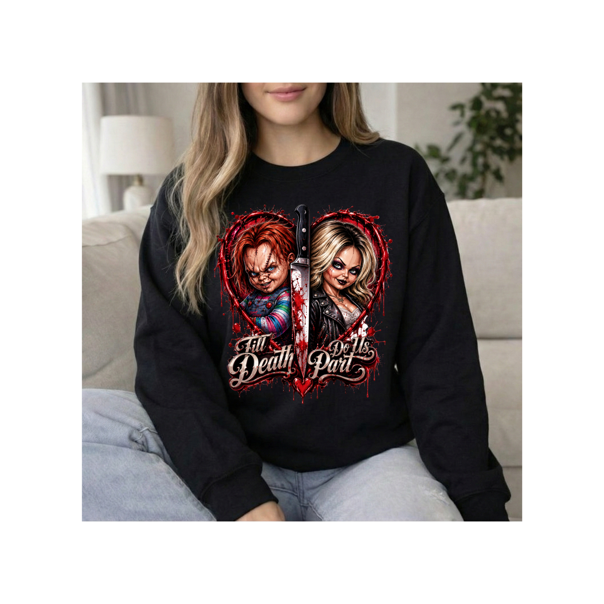 'Till Death Do Us Part' Horror Dolls Graphic Crewneck Sweatshirt