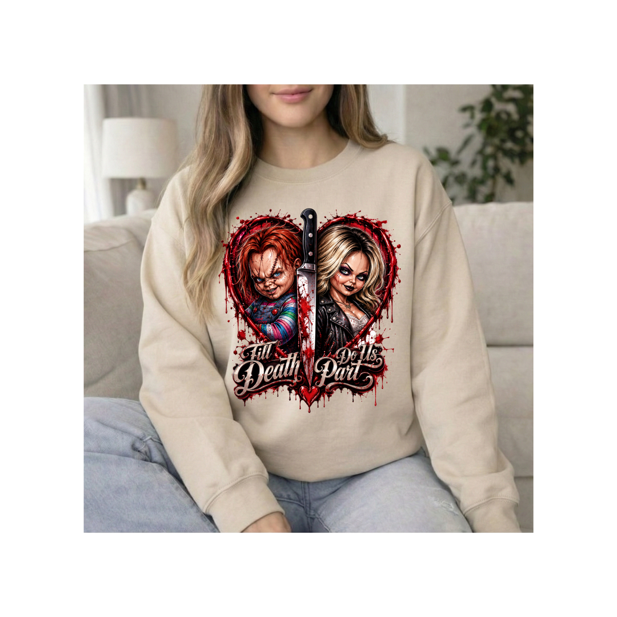 'Till Death Do Us Part' Horror Dolls Graphic Crewneck Sweatshirt