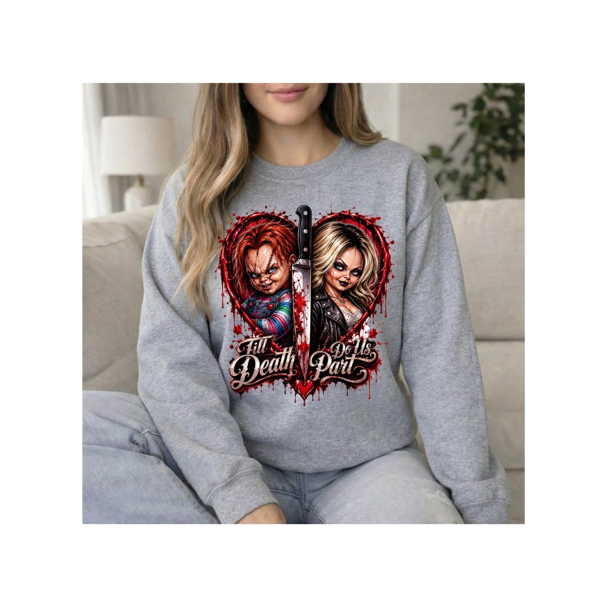 'Till Death Do Us Part' Horror Dolls Graphic Crewneck Sweatshirt