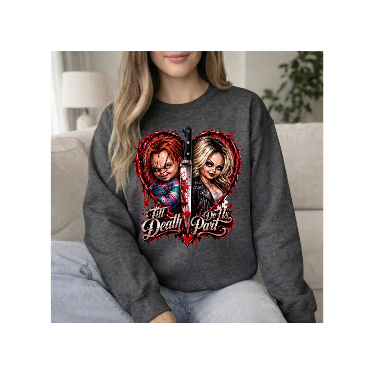 'Till Death Do Us Part' Horror Dolls Graphic Crewneck Sweatshirt