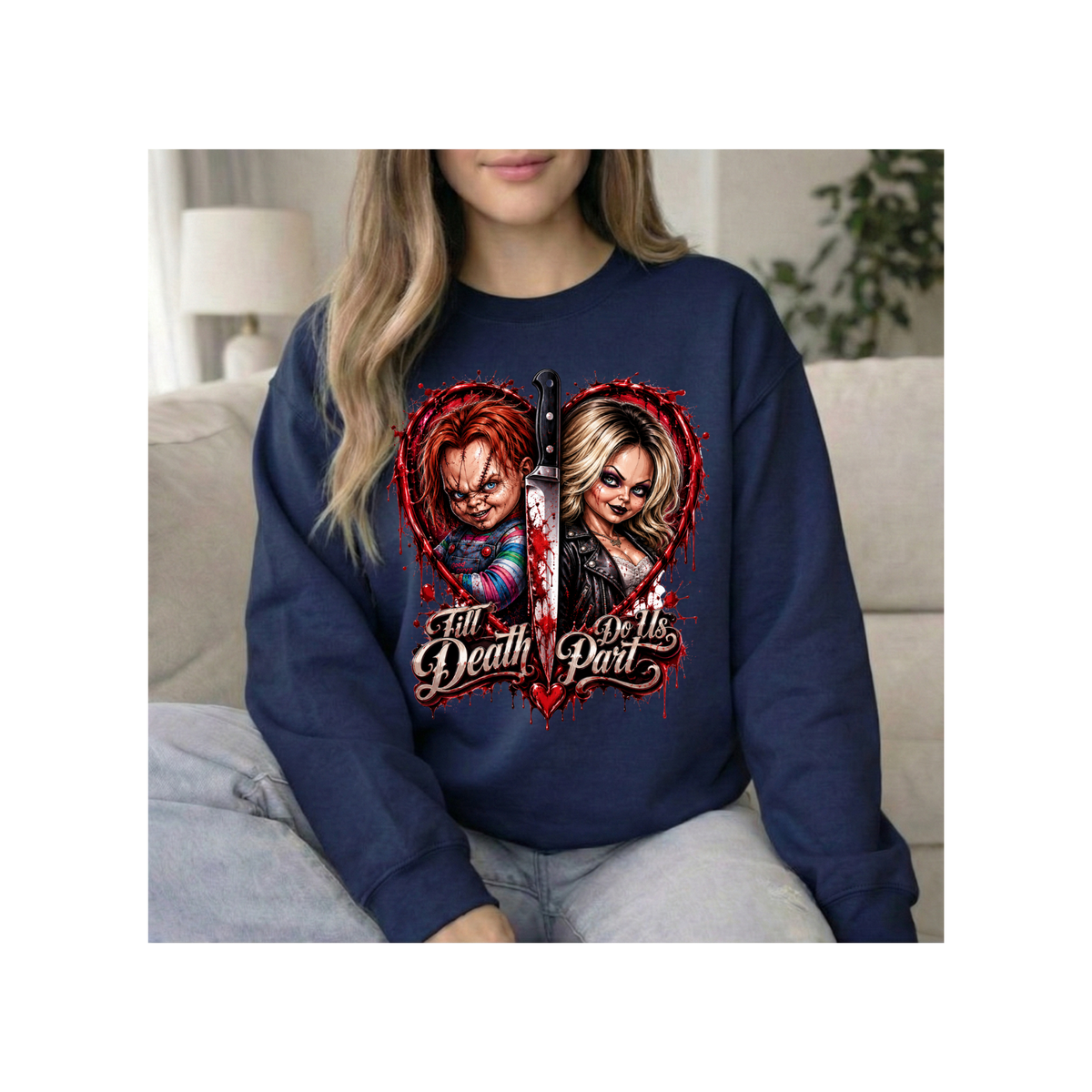 'Till Death Do Us Part' Horror Dolls Graphic Crewneck Sweatshirt