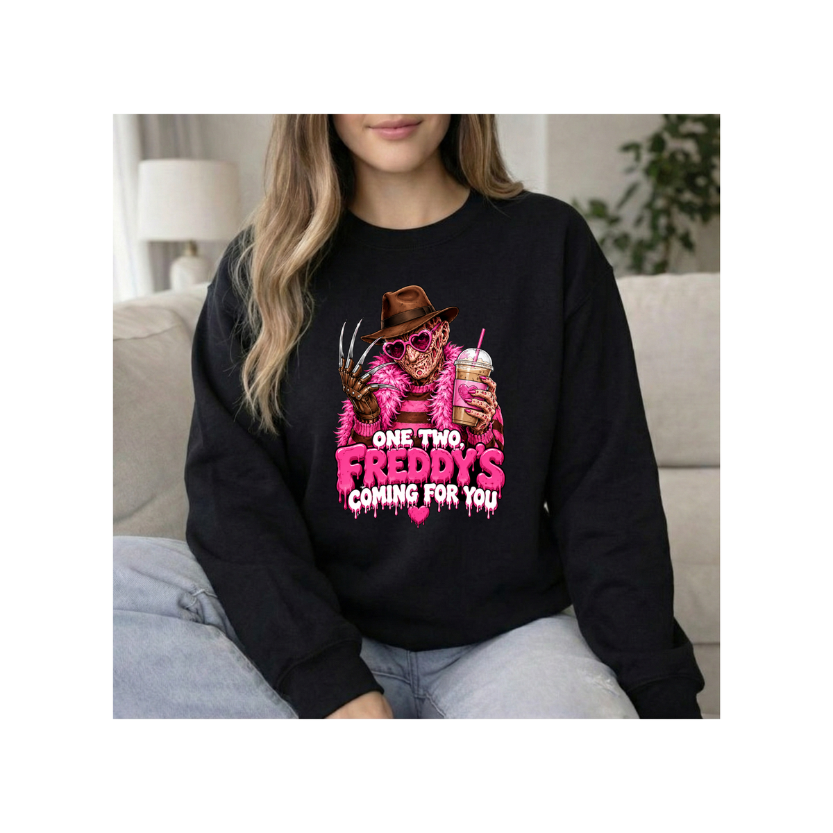 "One Two Freddy's Coming For You" Horror Graphic - Crewneck Sweatshirt