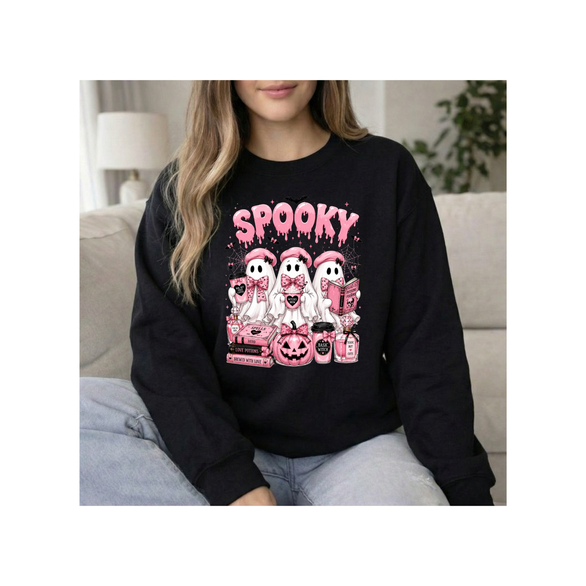Spooky Pink Ghosts Halloween Crewneck Sweatshirt