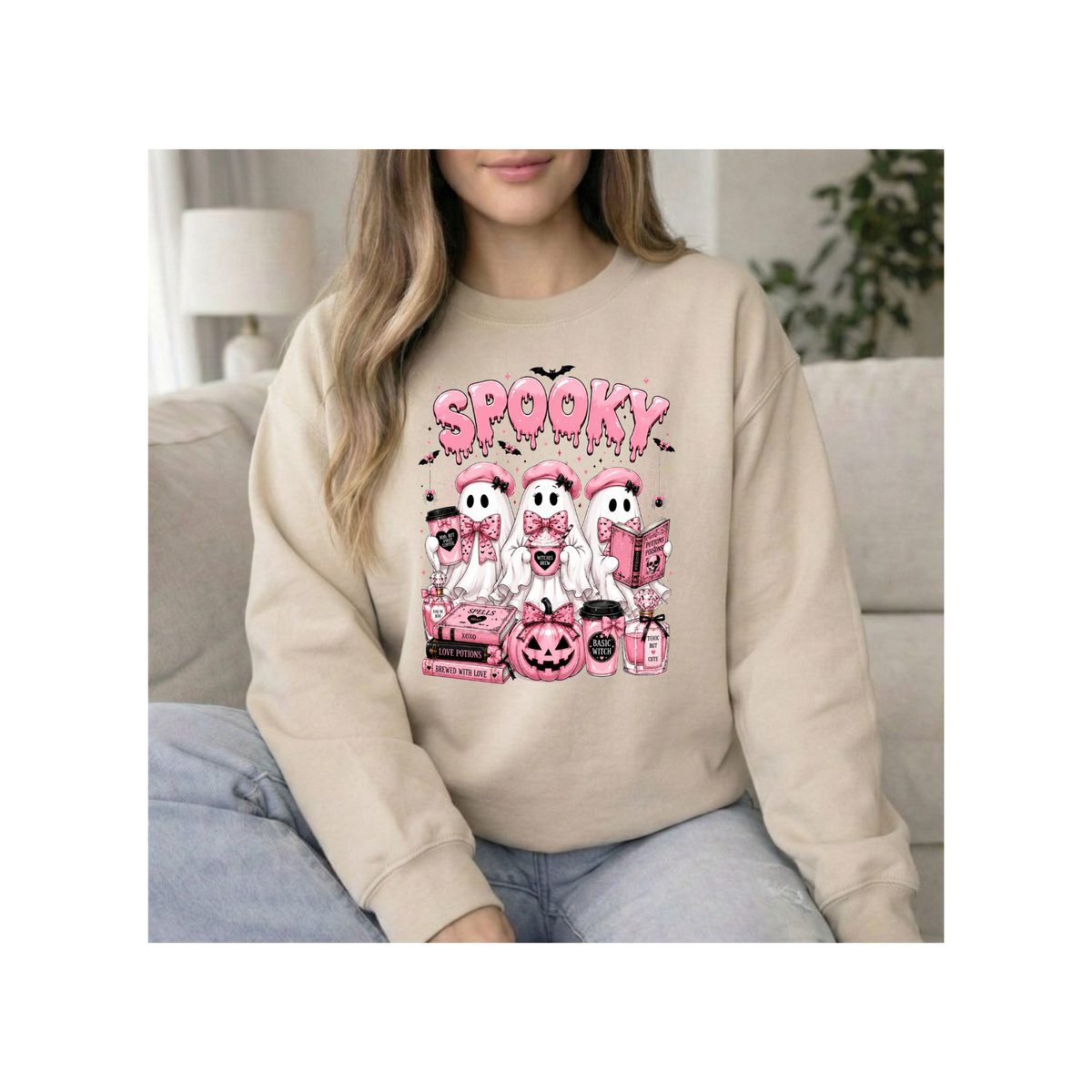 Spooky Pink Ghosts Halloween Crewneck Sweatshirt