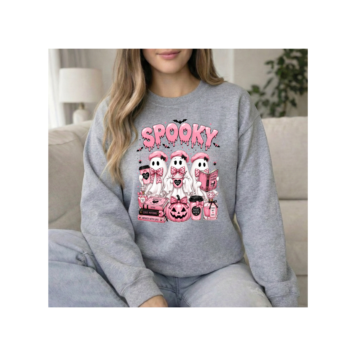 Spooky Pink Ghosts Halloween Crewneck Sweatshirt