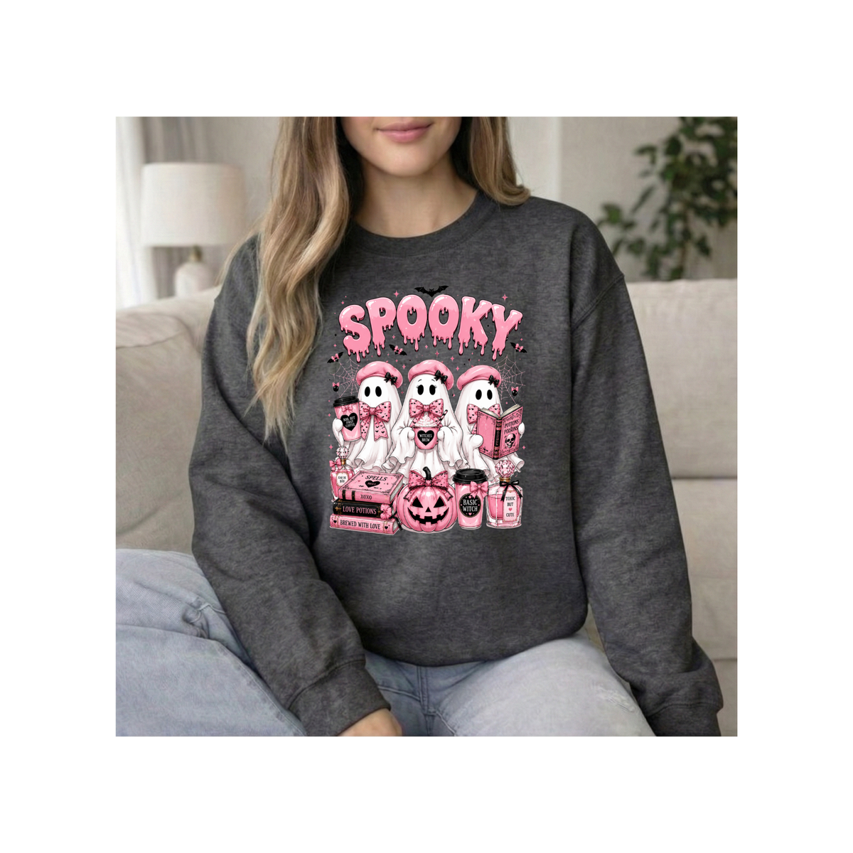 Spooky Pink Ghosts Halloween Crewneck Sweatshirt