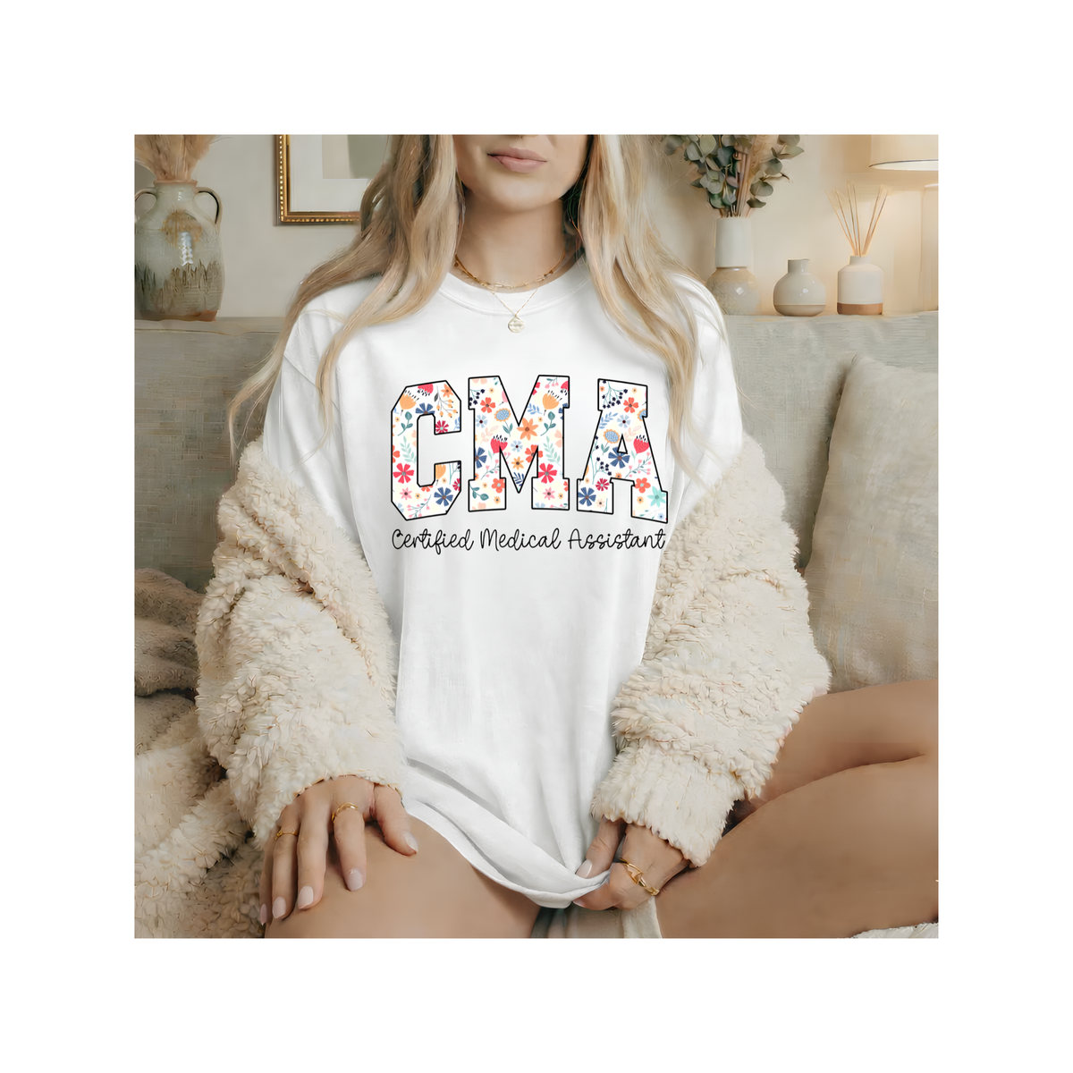 CMA Floral Certified Medical Assistant T-Shirt (Comfort Colors)