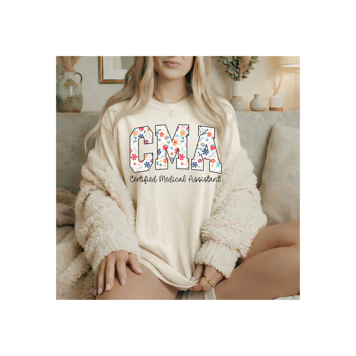 CMA Floral Certified Medical Assistant T-Shirt (Comfort Colors)
