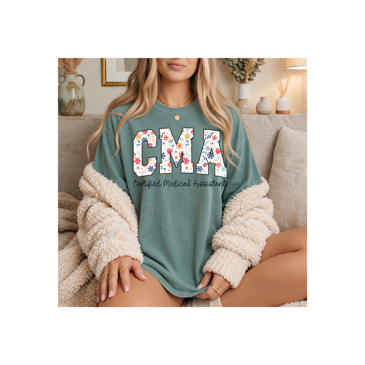 CMA Floral Certified Medical Assistant T-Shirt (Comfort Colors)