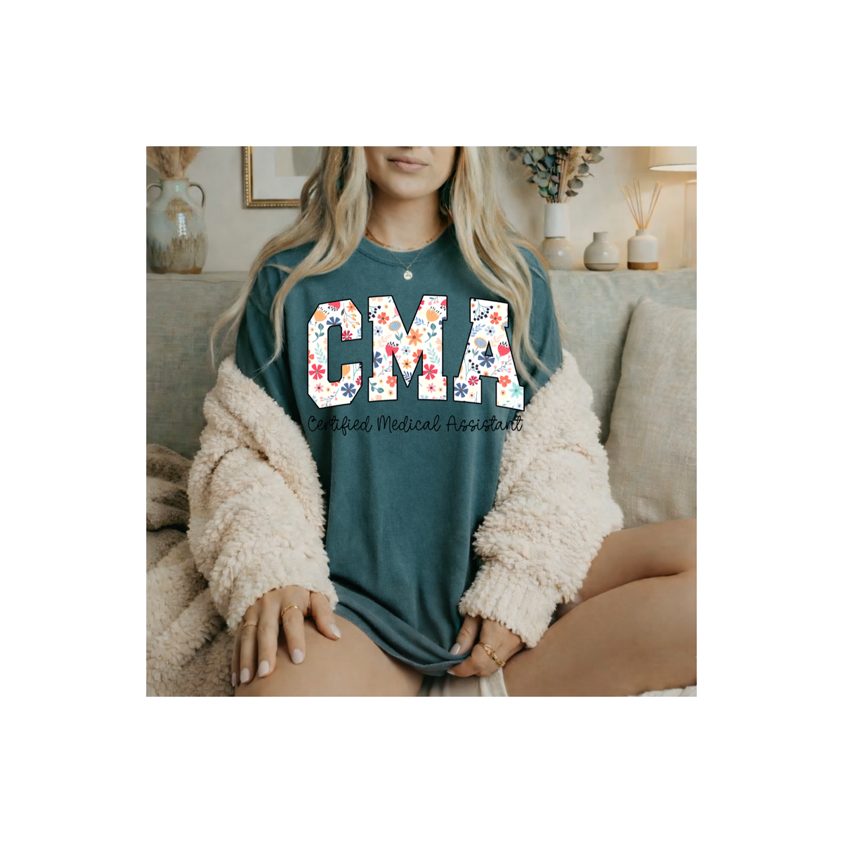 CMA Floral Certified Medical Assistant T-Shirt (Comfort Colors)