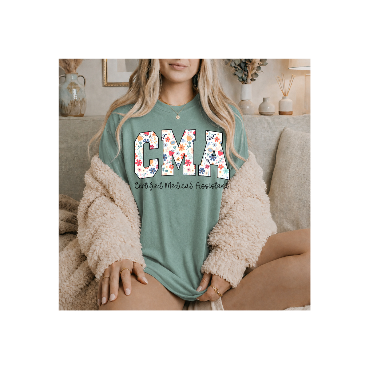 CMA Floral Certified Medical Assistant T-Shirt (Comfort Colors)
