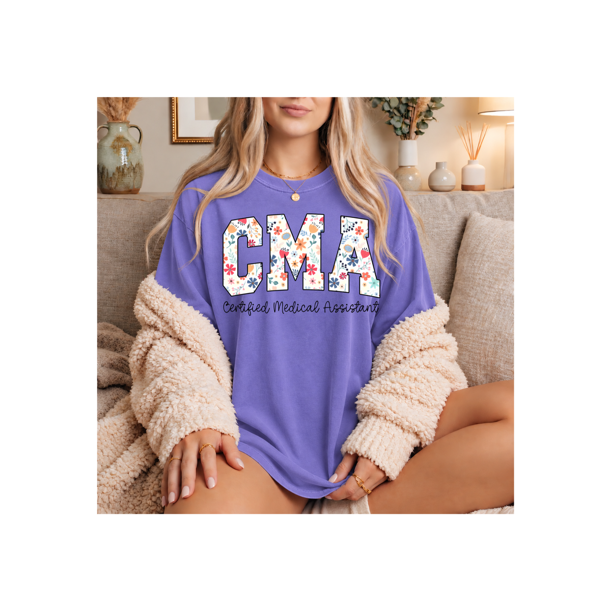 CMA Floral Certified Medical Assistant T-Shirt (Comfort Colors)