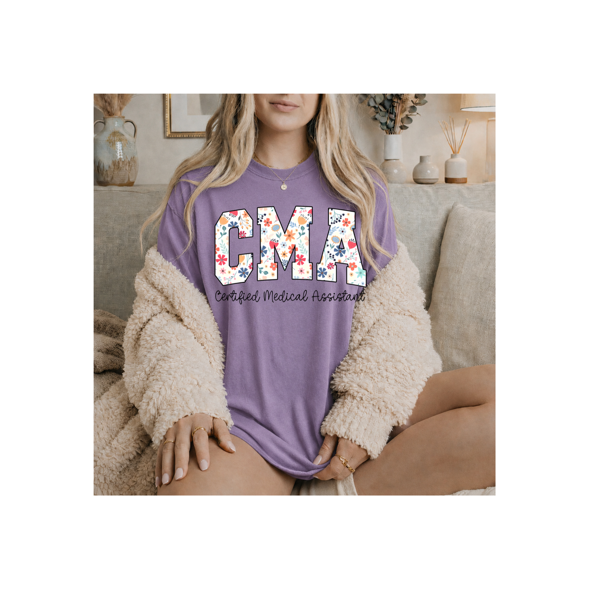 CMA Floral Certified Medical Assistant T-Shirt (Comfort Colors)