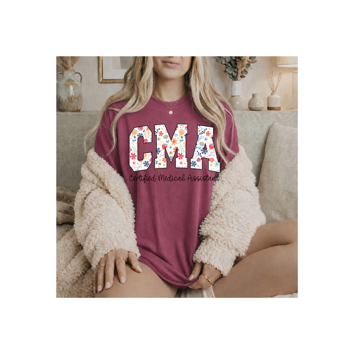 CMA Floral Certified Medical Assistant T-Shirt (Comfort Colors)