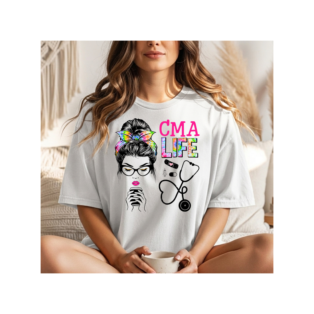 CMA Life Graphic Colorful Nurse Practitioner Stethoscope Design - Boxy T-Shirt