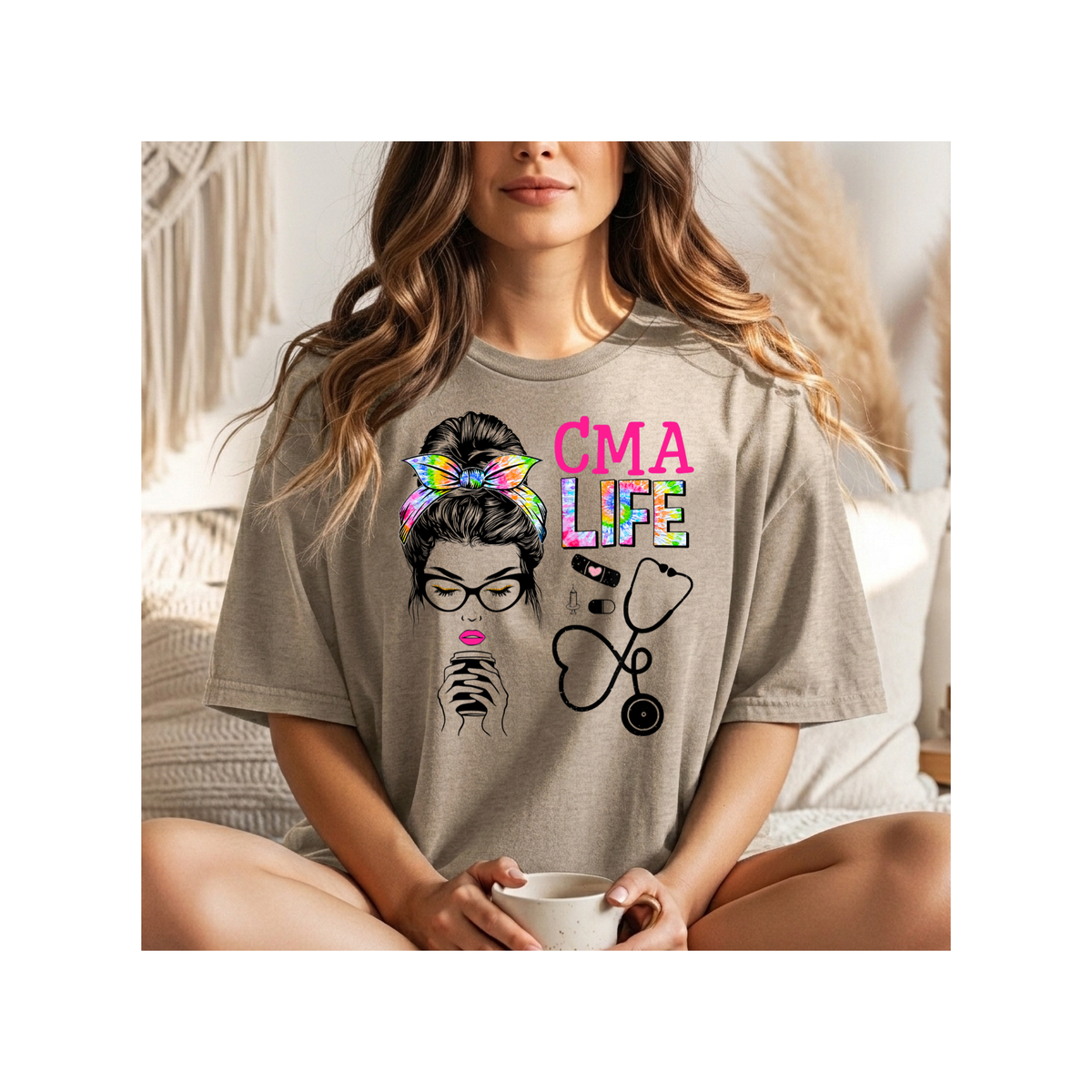 CMA Life Graphic Colorful Nurse Practitioner Stethoscope Design - Boxy T-Shirt