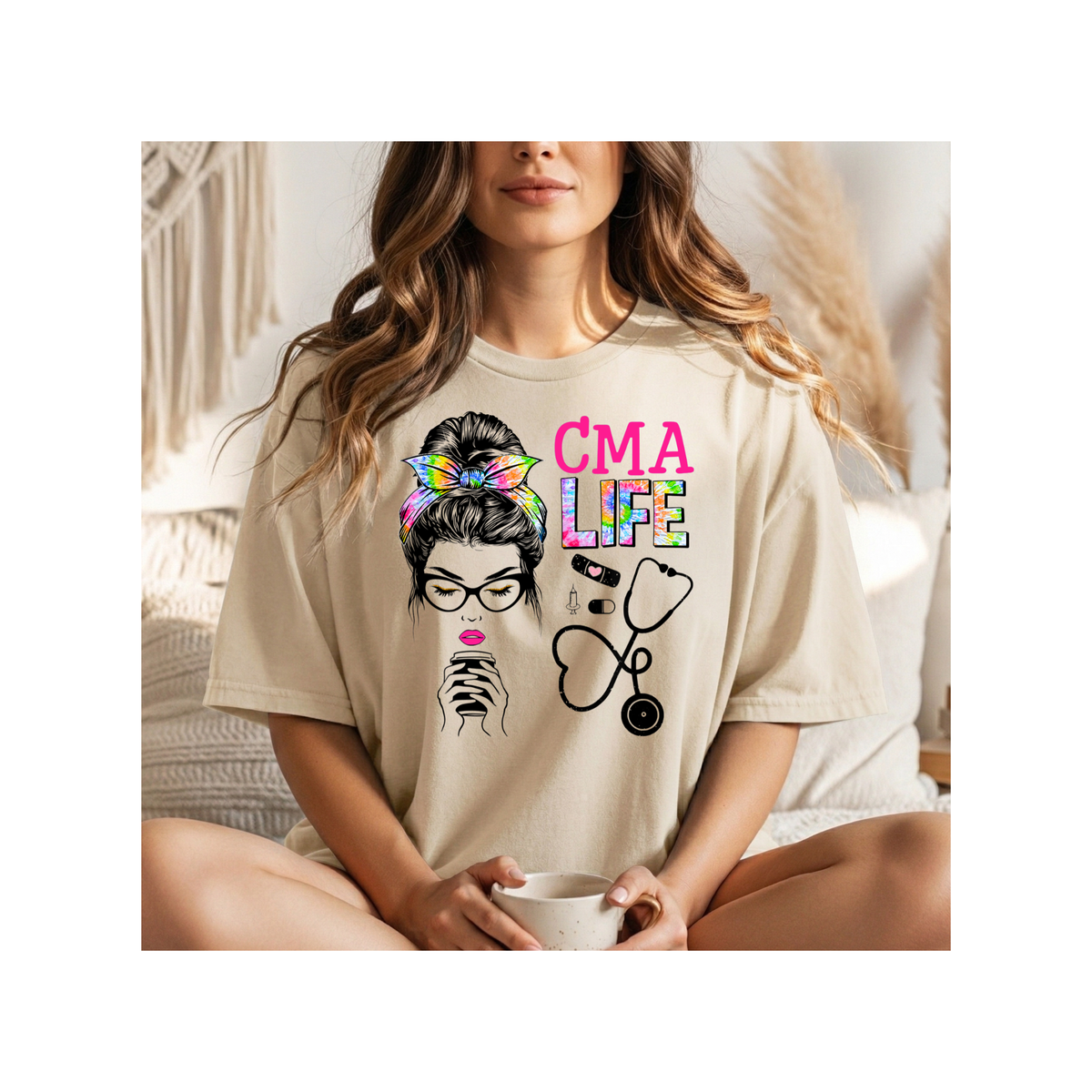 CMA Life Graphic Colorful Nurse Practitioner Stethoscope Design - Boxy T-Shirt