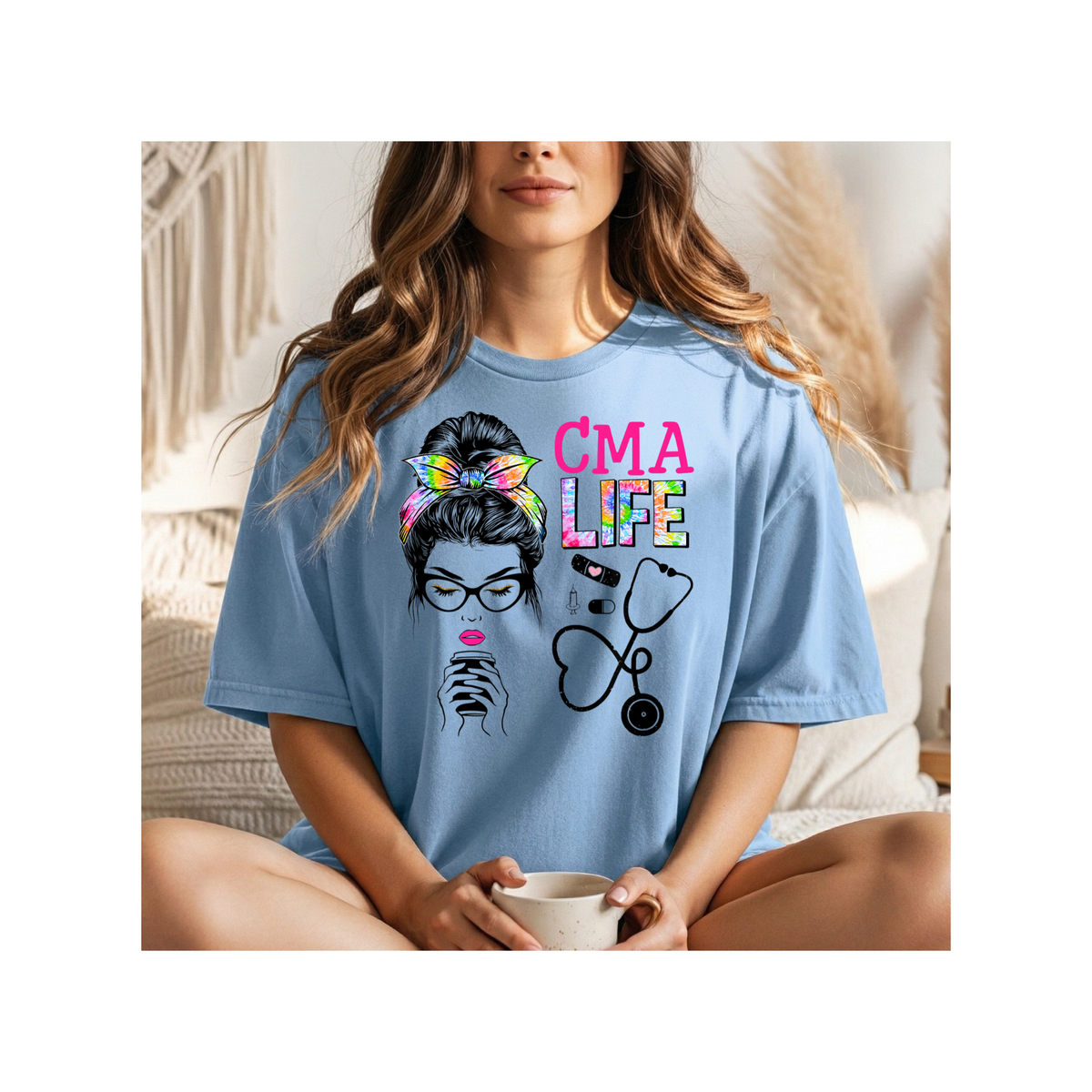 CMA Life Graphic Colorful Nurse Practitioner Stethoscope Design - Boxy T-Shirt