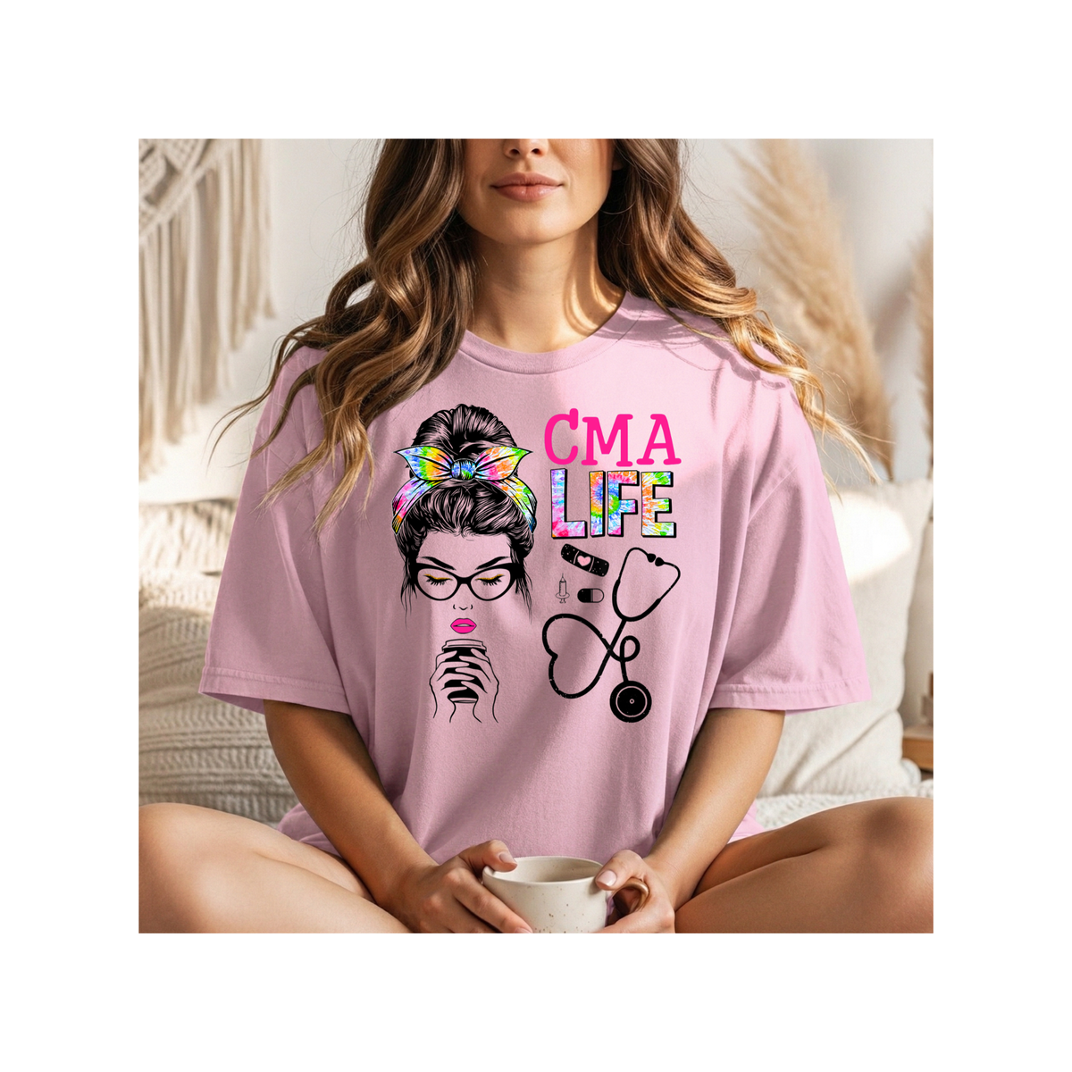 CMA Life Graphic Colorful Nurse Practitioner Stethoscope Design - Boxy T-Shirt