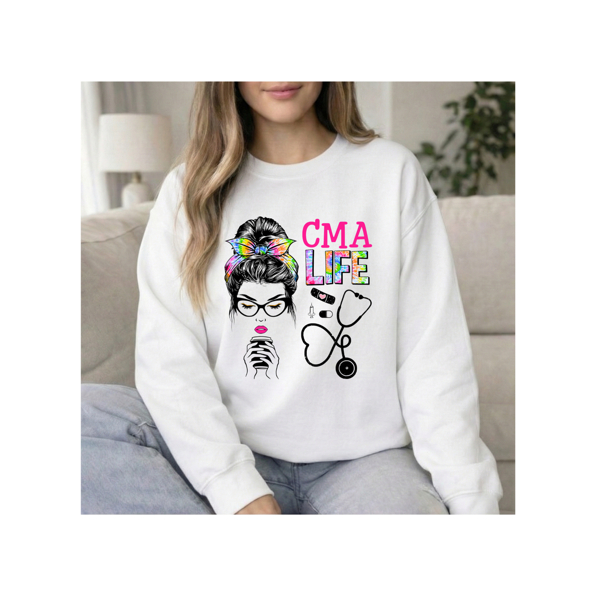 CMA Life Graphic Colorful Nurse Practitioner Stethoscope Crewneck Sweatshirt