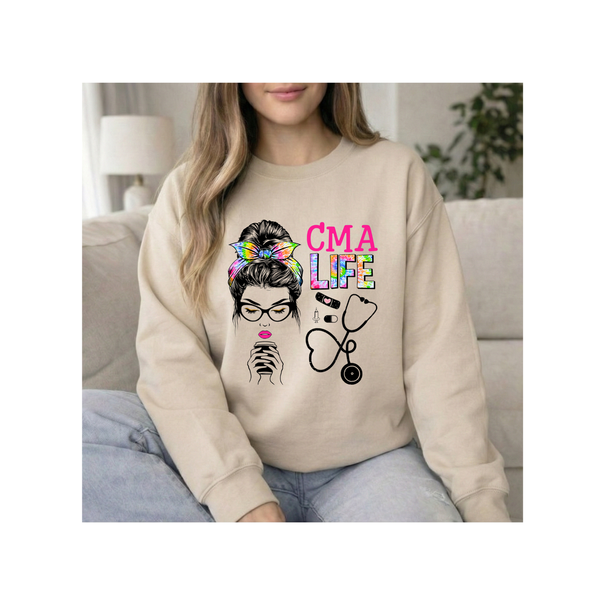 CMA Life Graphic Colorful Nurse Practitioner Stethoscope Crewneck Sweatshirt