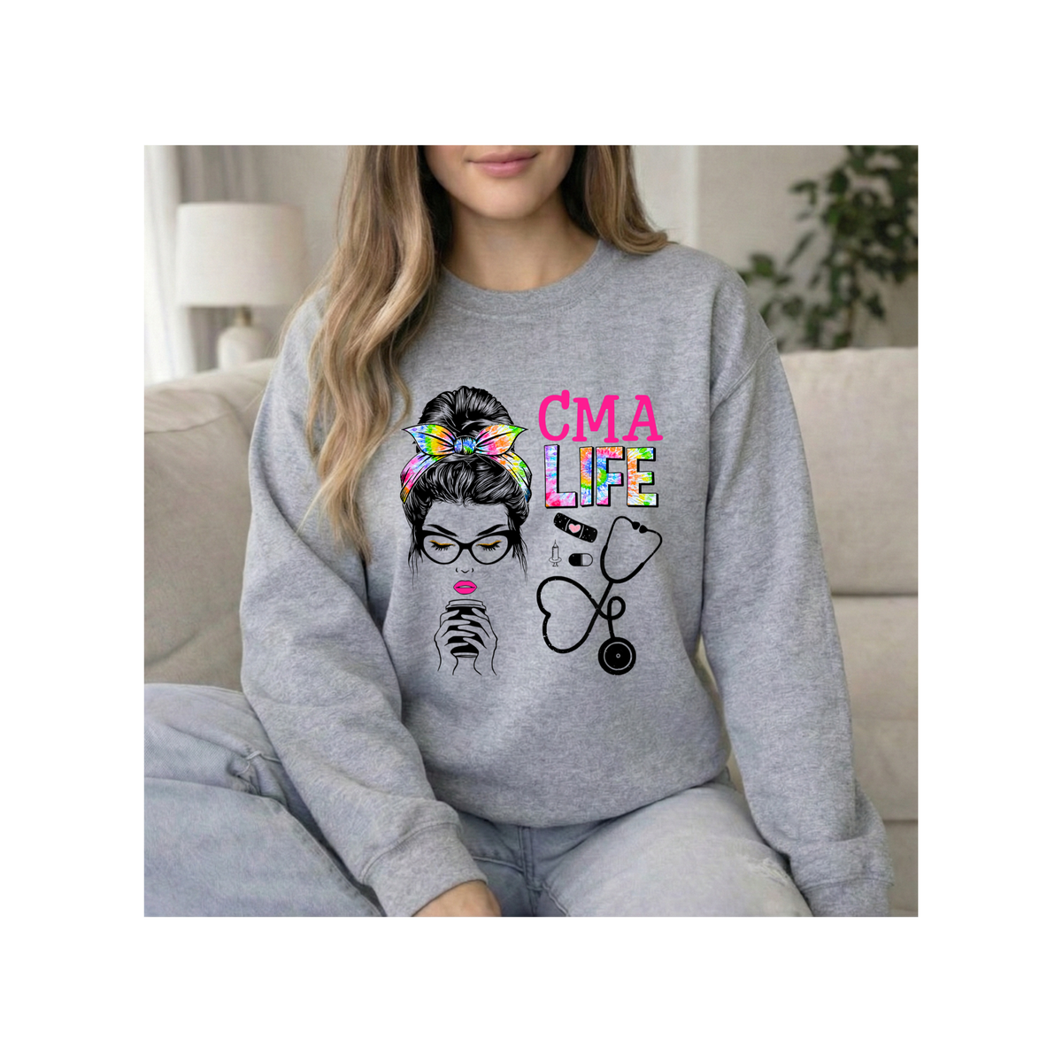 CMA Life Graphic Colorful Nurse Practitioner Stethoscope Crewneck Sweatshirt