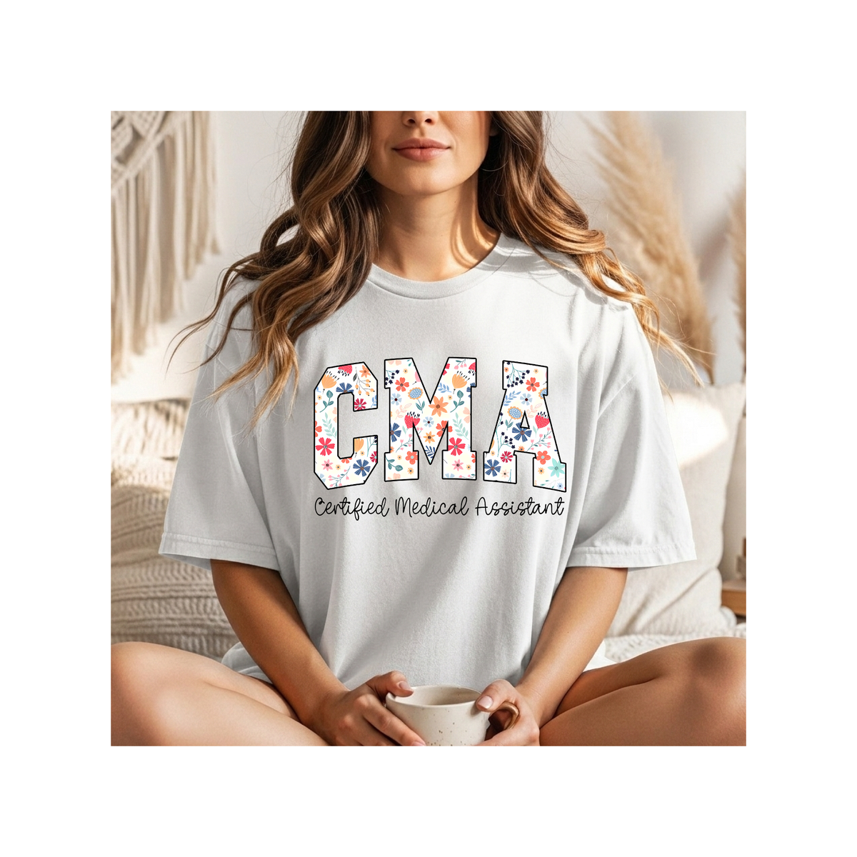 CMA Floral — "Certified Medical Assistant" Floral Letter - Boxy T-Shirt