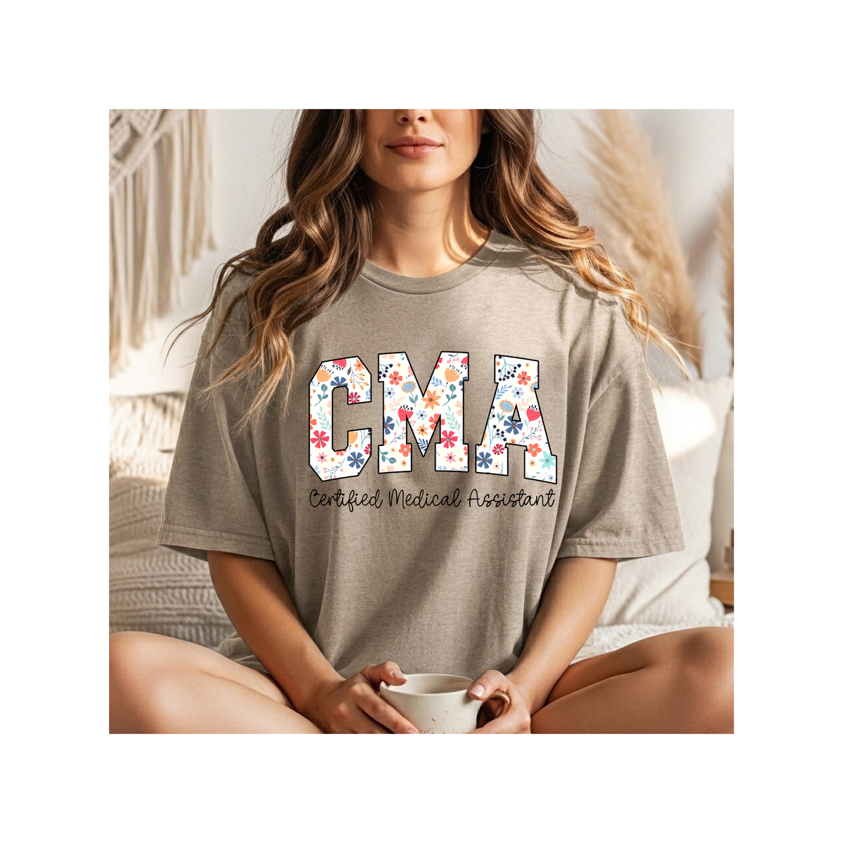 CMA Floral — "Certified Medical Assistant" Floral Letter - Boxy T-Shirt