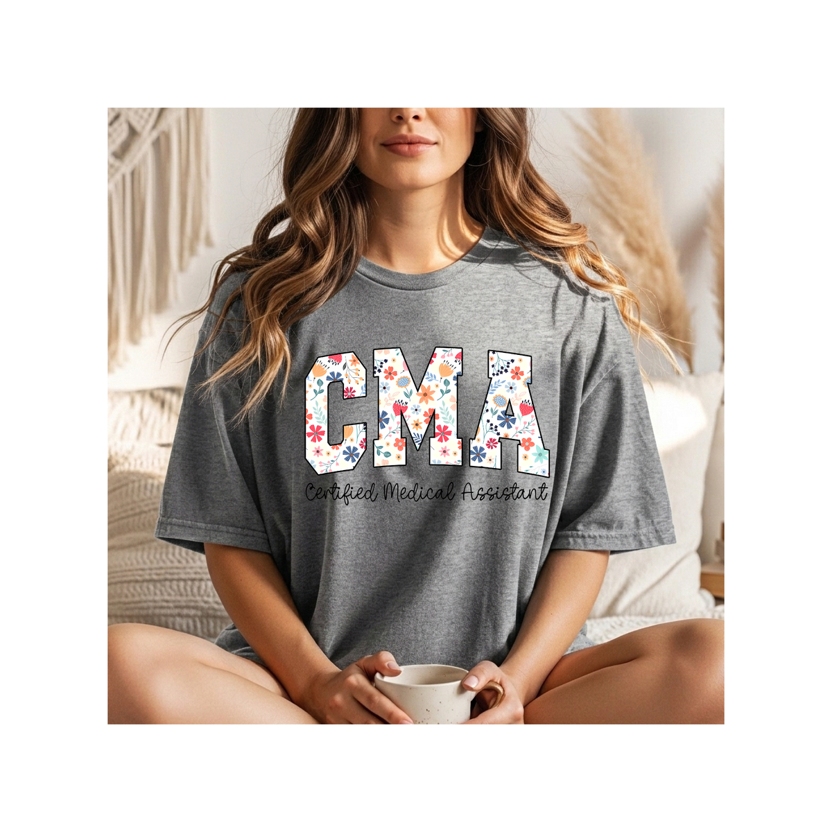 CMA Floral — "Certified Medical Assistant" Floral Letter - Boxy T-Shirt