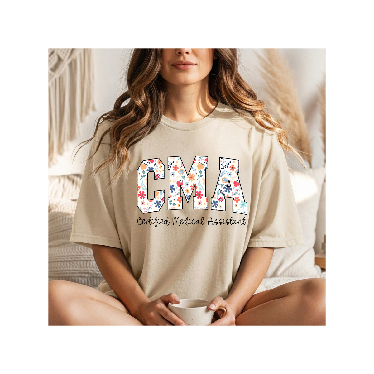 CMA Floral — "Certified Medical Assistant" Floral Letter - Boxy T-Shirt