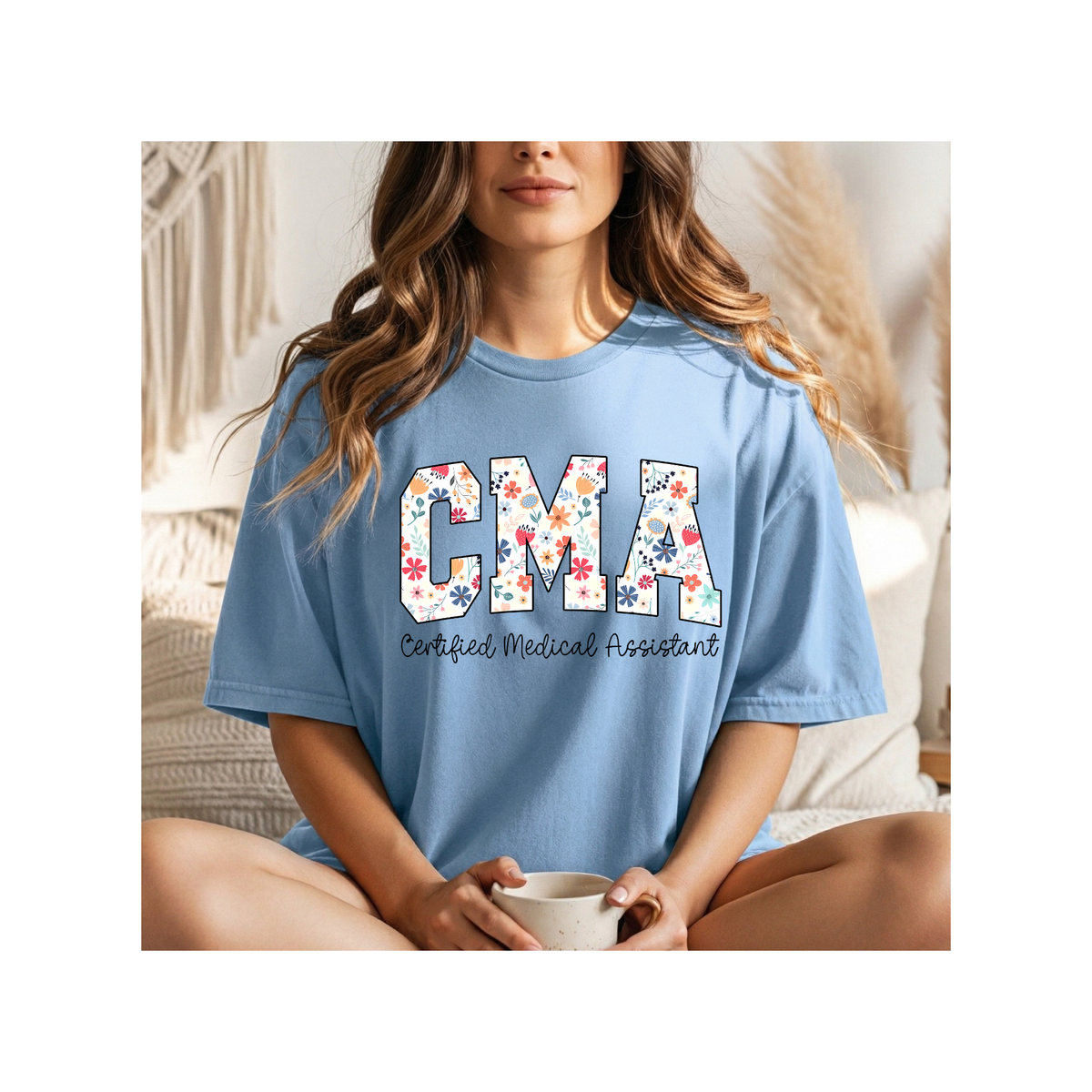 CMA Floral — "Certified Medical Assistant" Floral Letter - Boxy T-Shirt