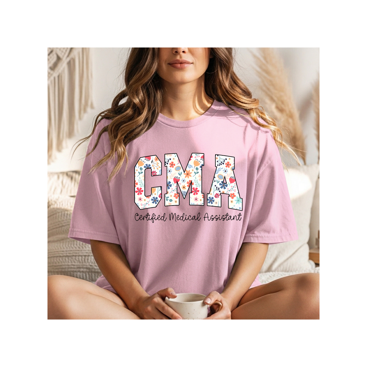 CMA Floral — "Certified Medical Assistant" Floral Letter - Boxy T-Shirt
