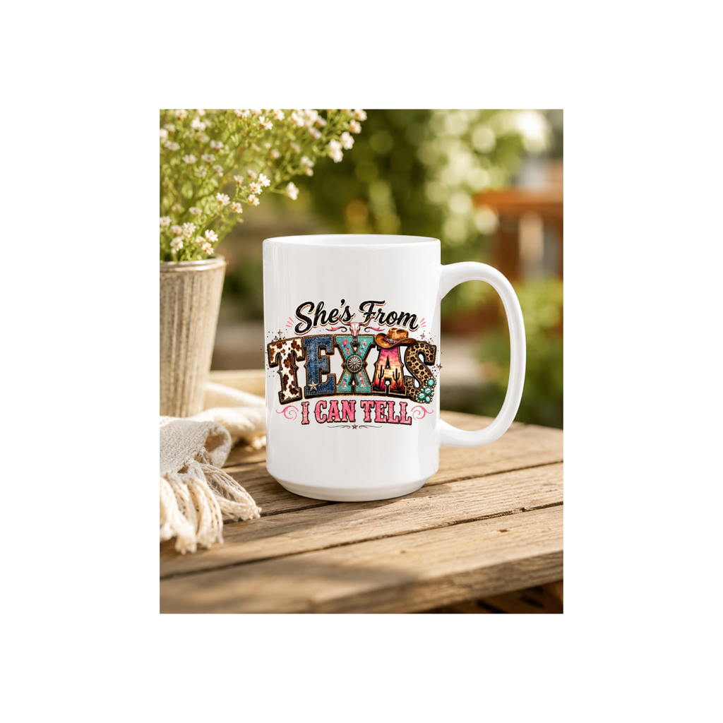 She's From Texas I Can Tell — Rustic Western Cowgirl 15oz Coffee Mug
