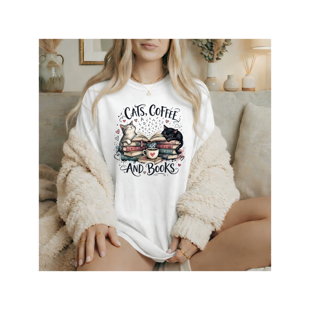 Cats, Coffee and Books T-Shirt (Comfort Colors)