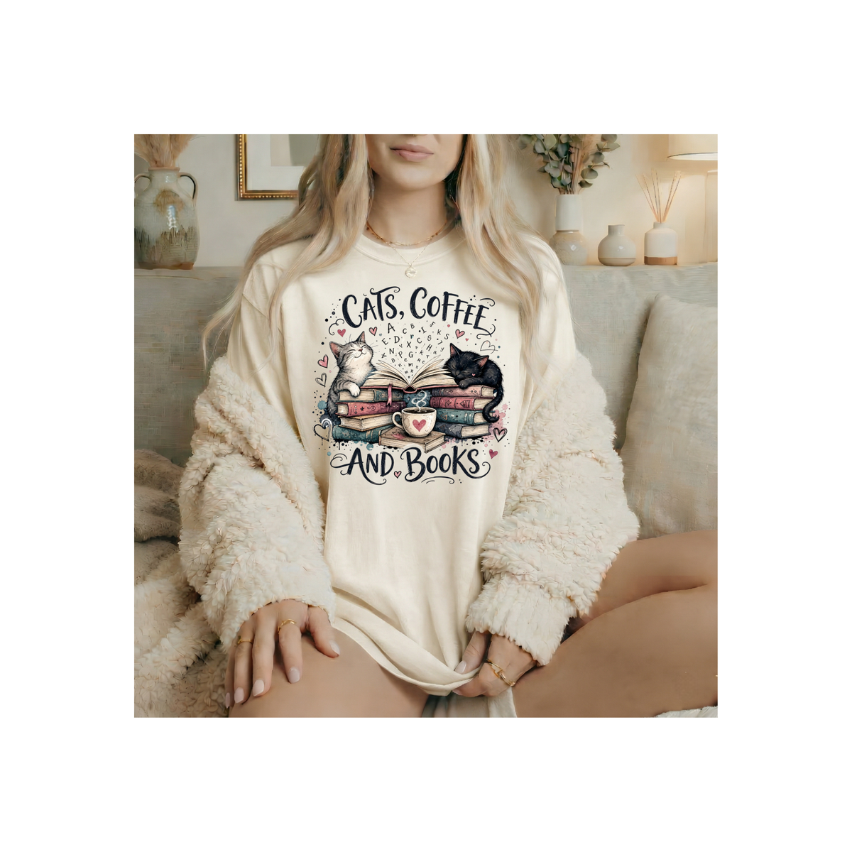 Cats, Coffee and Books T-Shirt (Comfort Colors)