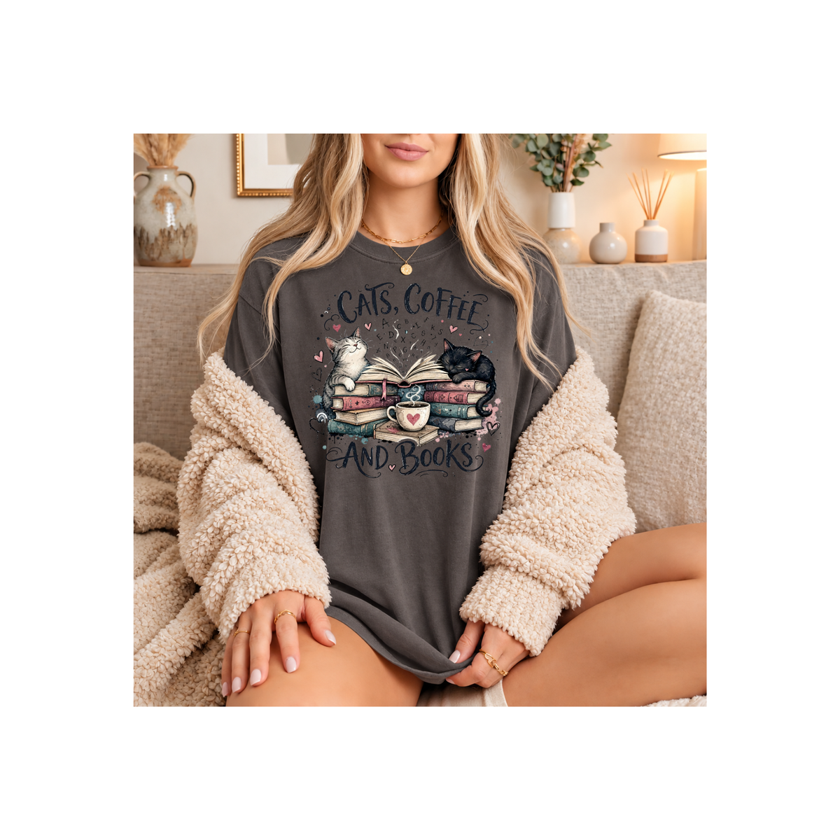 Cats, Coffee and Books T-Shirt (Comfort Colors)