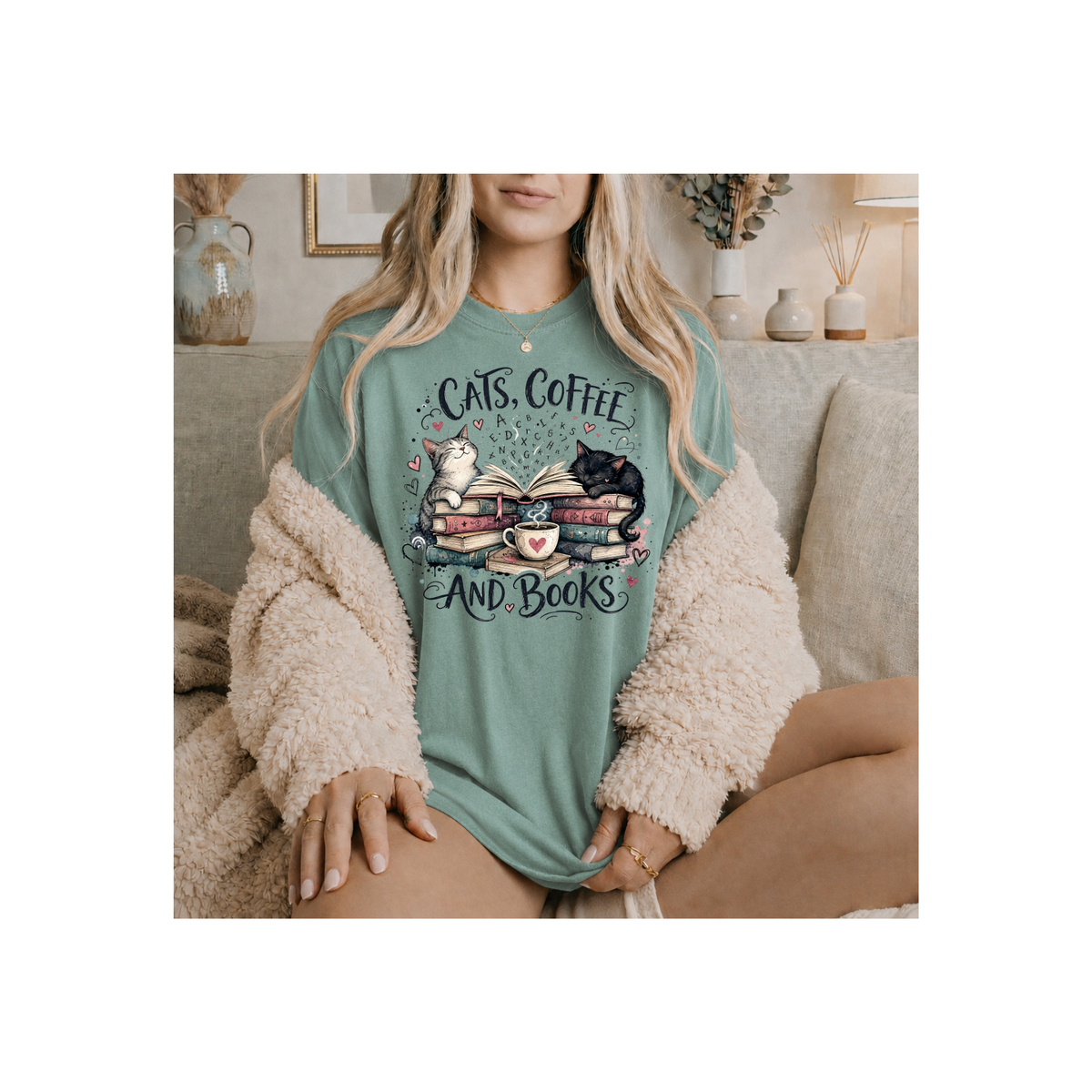 Cats, Coffee and Books T-Shirt (Comfort Colors)