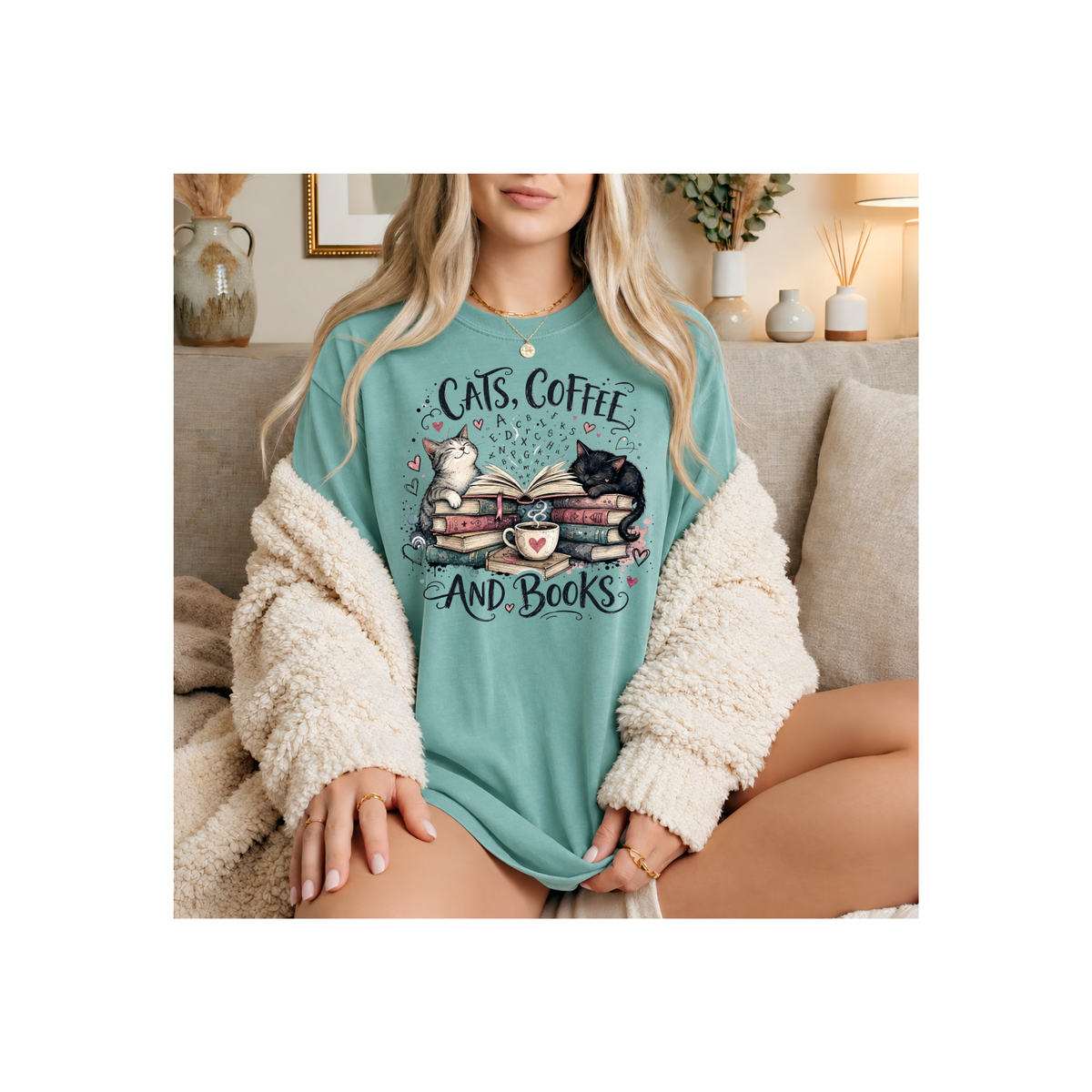 Cats, Coffee and Books T-Shirt (Comfort Colors)