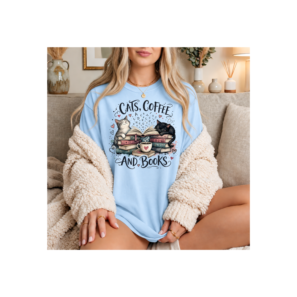 Cats, Coffee and Books T-Shirt (Comfort Colors)