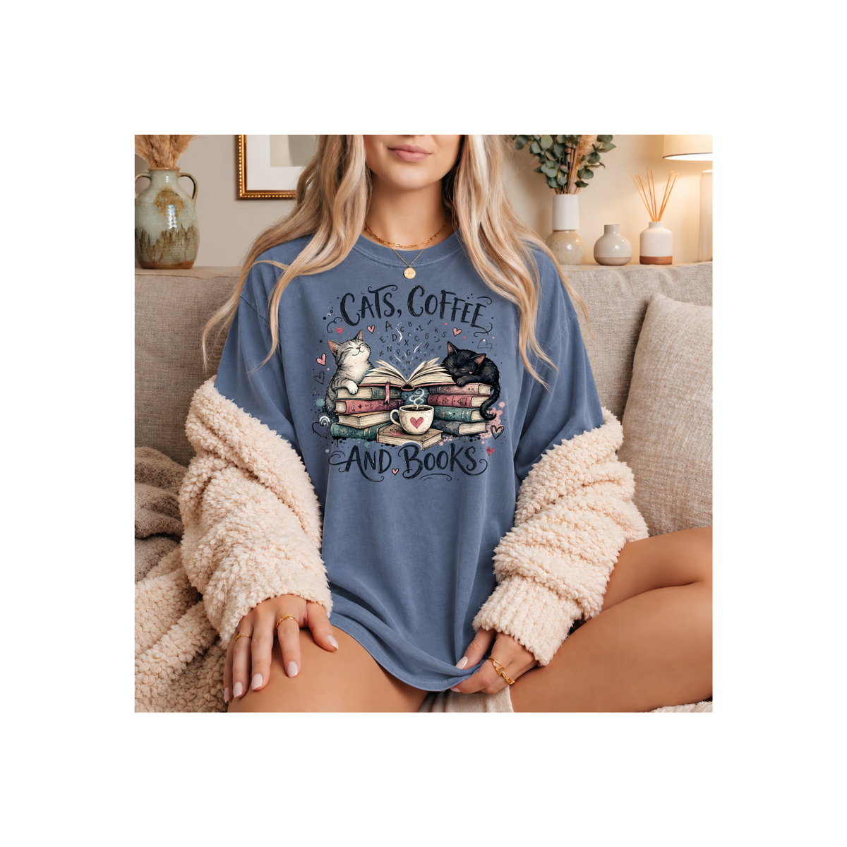 Cats, Coffee and Books T-Shirt (Comfort Colors)