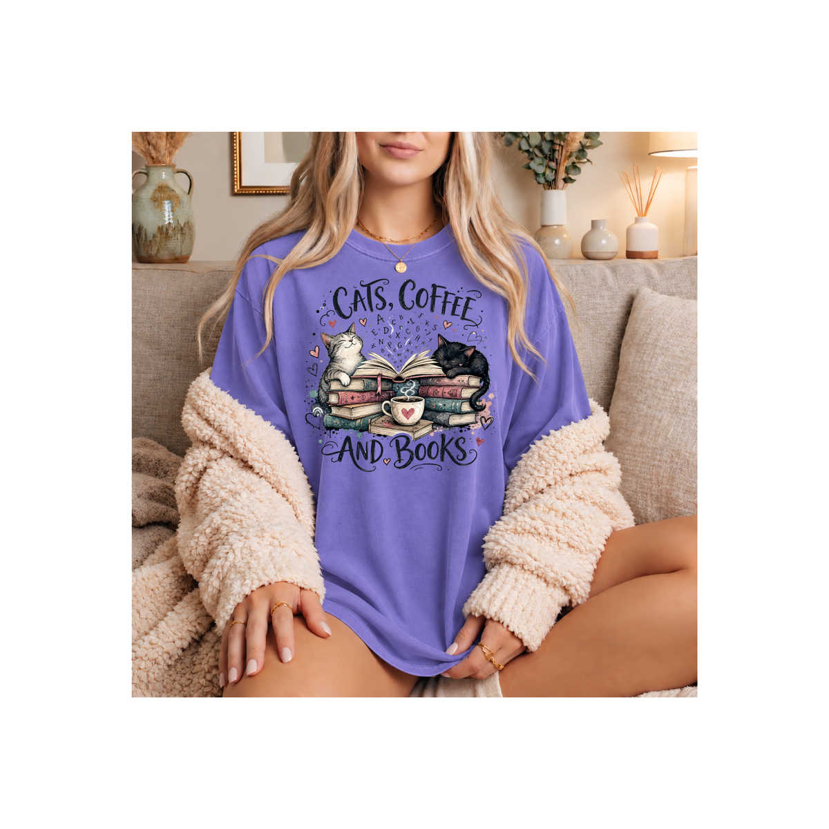 Cats, Coffee and Books T-Shirt (Comfort Colors)