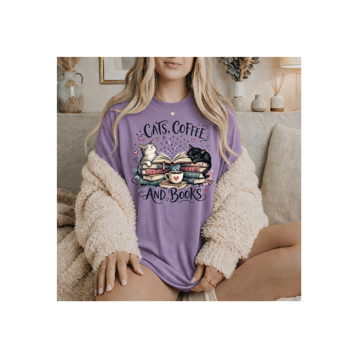 Cats, Coffee and Books T-Shirt (Comfort Colors)