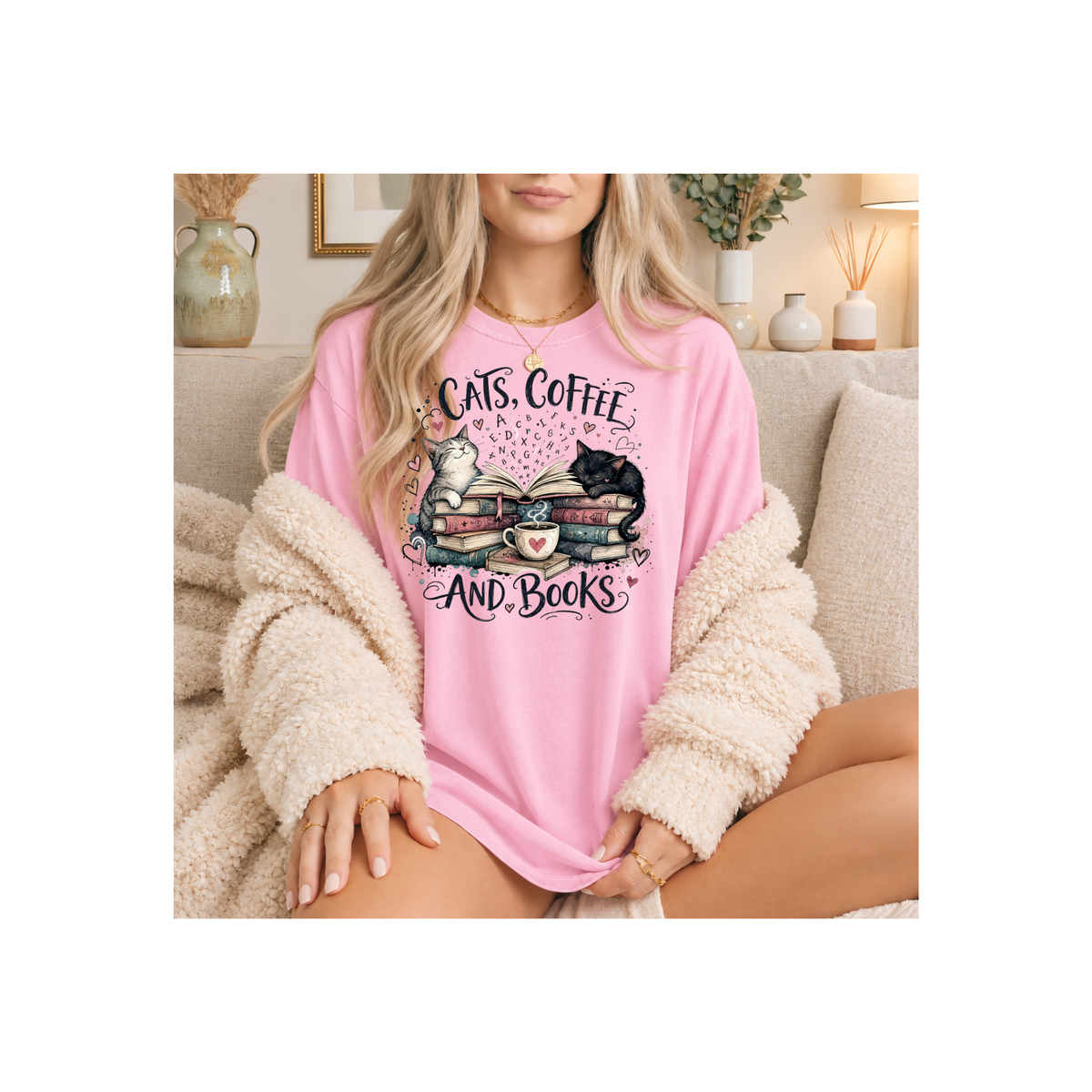 Cats, Coffee and Books T-Shirt (Comfort Colors)