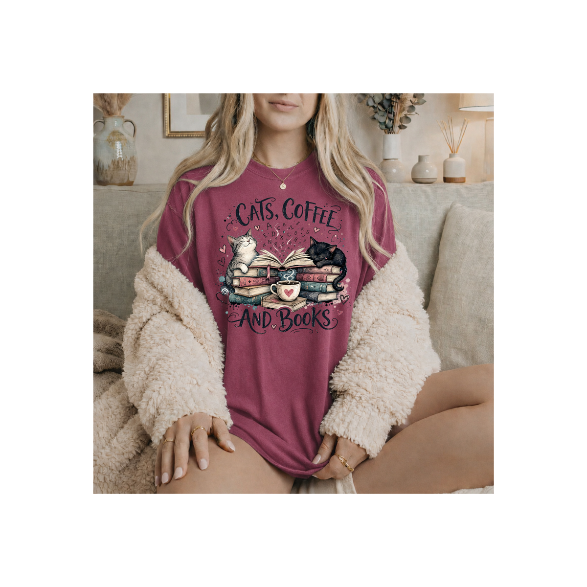 Cats, Coffee and Books T-Shirt (Comfort Colors)