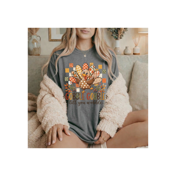 Thanksgiving Turkey T-Shirt — “Gobble Gobble ’Til You Wobble” (Comfort Colors)