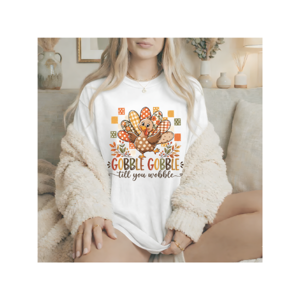 Thanksgiving Turkey T-Shirt — “Gobble Gobble ’Til You Wobble” (Comfort Colors)