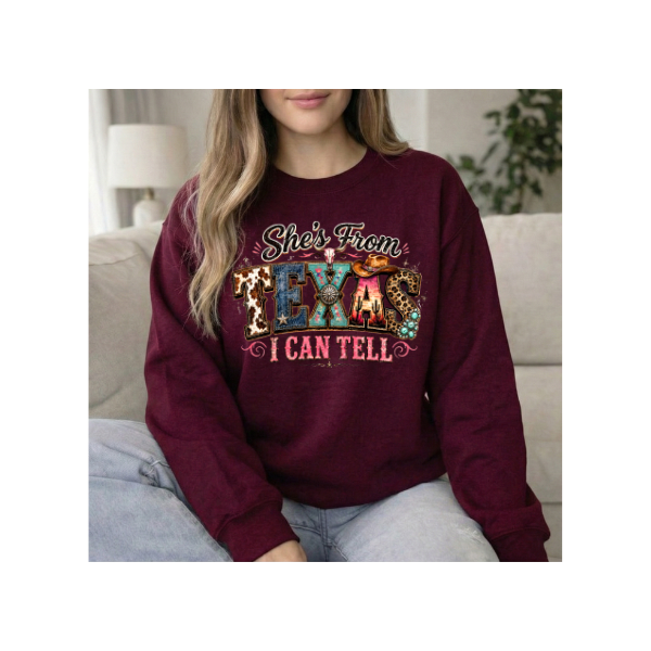 She's From Texas I Can Tell Colorful Leopard & Western Crewneck Sweatshirt
