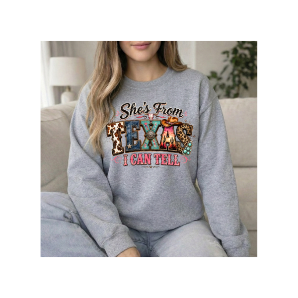 She's From Texas I Can Tell Colorful Leopard & Western Crewneck Sweatshirt
