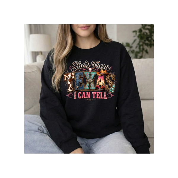 She's From Texas I Can Tell Colorful Leopard & Western Crewneck Sweatshirt