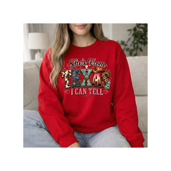 She's From Texas I Can Tell Colorful Leopard & Western Crewneck Sweatshirt